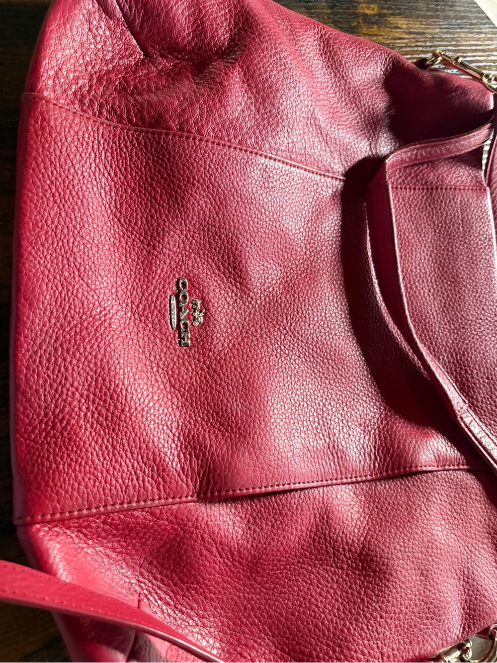 Coach Pebbled Leather Shoulder Tote - Berry Red